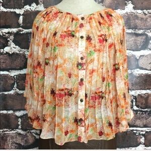 Miss Me Blouse Top Shirt Boho Sheer Pleated XS